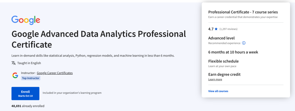 Google Advanced Data Analytics Professional Certificate